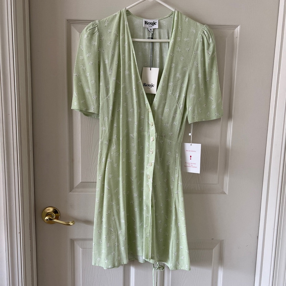 NWT Rouje Gabinette Dress size 38 in bouquet grave vert